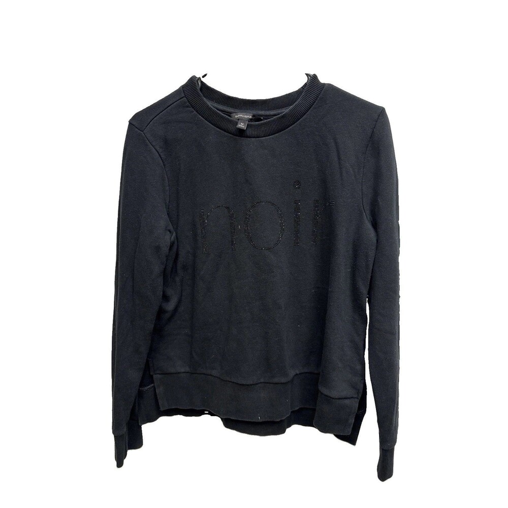 Banana Republic Embellished Noir Crew Sweatshirt M Women Black Long Sleeve Slits